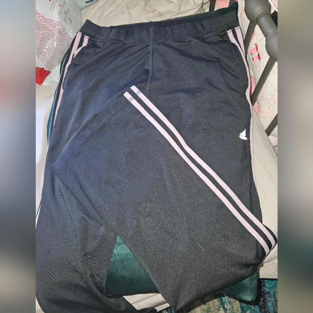 Adidas Women's Black Joggers with Light Pink Accents